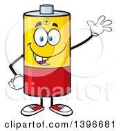 Cartoon Battery Character Mascot Waving