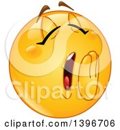 Poster, Art Print Of Cartoon Yellow Smiley Face Emoji Emoticon Yawning