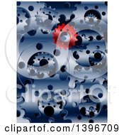 Clipart Of A 3d Red Gear Cog Wheel Standing Out Over Silver Ones Royalty Free Vector Illustration
