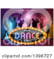 Poster, Art Print Of Group Of Silhouetted People Dancing Over Colorful Lights With Magic Sparkles And A Sign With Text