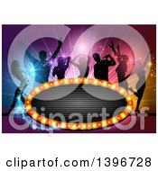 Poster, Art Print Of Group Of Silhouetted People Dancing Over Colorful Lights With Magic Sparkles And A Sign