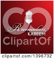 White Lantern Over Ramadam Kareem Text On Red