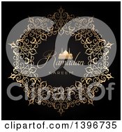 Poster, Art Print Of Ramadan Kareem And Gold Silhouetted Mosque In An Ornate Circle On Black