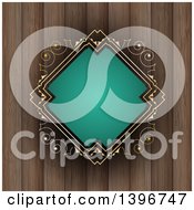 Poster, Art Print Of Turquoise And Gold Diamond Shaped Frame Over Wood