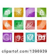 White Christian Icons On Colorful Square Tiles With Rounded Corners