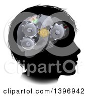 Clipart Of A Black Silhouetted Boys Face With 3d Gear Cogs Visible In His Brain Royalty Free Vector Illustration by AtStockIllustration