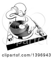 Poster, Art Print Of Black And White Alien Dj At A Turntable