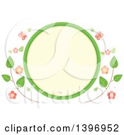 Clipart Of A Circular Label Frame With Spring Time Butterflies And Flowers Royalty Free Vector Illustration