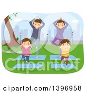 Poster, Art Print Of Happy Family Doing Yoga In A Park