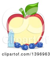 Poster, Art Print Of Red Apple Frame With Dumbbells And A Bottled Water