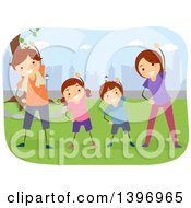 Poster, Art Print Of Happy Family Doing Yoga In A Park