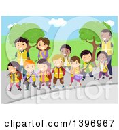Clipart Of A Group Of Students Going On A Field Trip Royalty Free Vector Illustration