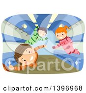 Clipart Of Children Floating In Zero Gravity Royalty Free Vector Illustration