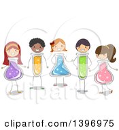 Clipart Of A Group Of Students With Science Flask And Tube Bodies Royalty Free Vector Illustration