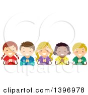 Clipart Of A Group Of Students Praying Royalty Free Vector Illustration