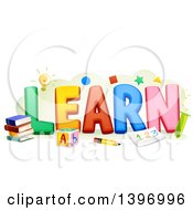 Clipart Of The Word Learn With School Items Royalty Free Vector Illustration