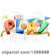 Clipart Of The Word Play With Toys And Sports Equipment Royalty Free Vector Illustration by BNP Design Studio