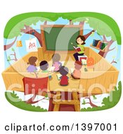 Poster, Art Print Of Female Tecacher Reading To Students In A Tree House Class Room