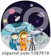 Poster, Art Print Of Children Using A Telescope On A Moon Camp