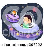Poster, Art Print Of Children Flying Ufos In Outer Space