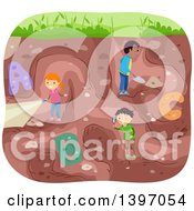 Poster, Art Print Of Group Of Students Excavating And Discovering Alphabet Letters