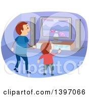 Poster, Art Print Of Father And Son Playing An Interactive Racing Video Game