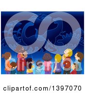 Clipart Of A Group Of Families Watching Dinosaur Holograms In A Museum Royalty Free Vector Illustration