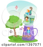 Poster, Art Print Of Family In A Garden Pot House