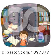 Clipart Of A Group Of Children Playing In A Magic Library Royalty Free Vector Illustration