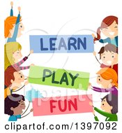 Poster, Art Print Of Borders Of Happy Children Holding Learn Play And Fun Signs