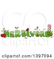 Green Word Herbivore With Fruits And Plants