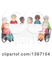 Poster, Art Print Of Group Of Diverse Senior Citizens Around A Blank Banner