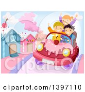 Poster, Art Print Of Group Of Children Riding In A Candy Car