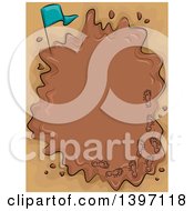 Clipart Of A Frame Of A Puddle Of Mud With A Flag And Foot Prints Royalty Free Vector Illustration
