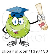 Poster, Art Print Of Cartoon Happy Tennis Ball Character Mascot Graduate Holding A Diploma