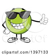 Clipart Of A Cartoon Happy Tennis Ball Character Mascot Wearing Sunglasses And Giving A Thumb Up Royalty Free Vector Illustration