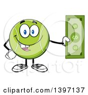 Poster, Art Print Of Cartoon Happy Tennis Ball Character Mascot Holding Cash Money