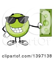 Poster, Art Print Of Cartoon Happy Tennis Ball Character Mascot Wearing Sunglasses And Holding Cash Money