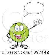 Poster, Art Print Of Cartoon Happy Tennis Ball Character Mascot Talking And Waving