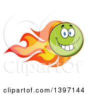 Poster, Art Print Of Cartoon Happy Tennis Ball Character Mascot With Flames