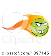 Cartoon Grinning Tennis Ball Character Mascot With Flames
