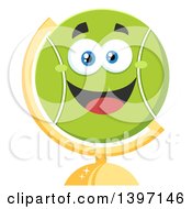 Poster, Art Print Of Cartoon Happy Tennis Ball Character Mascot Desk Globe