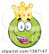 Poster, Art Print Of Cartoon Happy Tennis Ball Character Mascot Wearing A Crown
