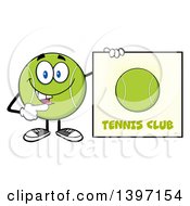 Poster, Art Print Of Cartoon Happy Tennis Ball Character Mascot Holding A Club Sign