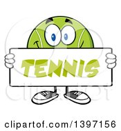 Clipart Of A Cartoon Happy Tennis Ball Character Mascot Holding A Sign Royalty Free Vector Illustration