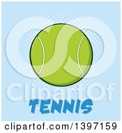 Clipart Of A Cartoon Tennis Ball With Text On Blue Royalty Free Vector Illustration