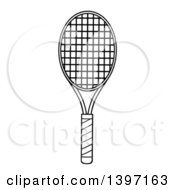 Clipart Of A Black And White Lineart Tennis Racket Royalty Free Vector Illustration