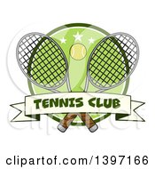 Poster, Art Print Of Ball Over Crossed Tennis Rackets And A Green Circle With Stars And A Club Banner