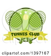 Poster, Art Print Of Ball Over Crossed Tennis Rackets And A Green Circle With Stars And A Club Banner