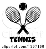 Poster, Art Print Of Black And White Silhouetted Ball Over Text And Crossed Tennis Racket